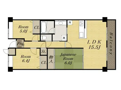 ヒルズ夙川(3LDK/2階)の間取り写真