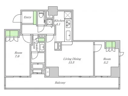 アップルタワー大阪谷町(2LDK/16階)の間取り写真