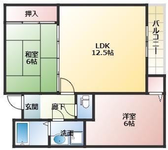カルチェダムールA棟(2LDK/2階)の間取り写真