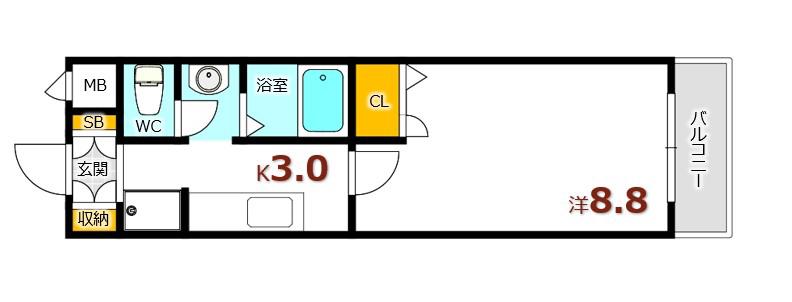 ベルジュヤノ(1K/4階)の間取り写真
