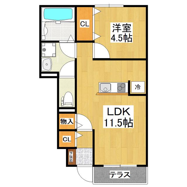 サンライズ東 A・B(1LDK/1階)の間取り写真