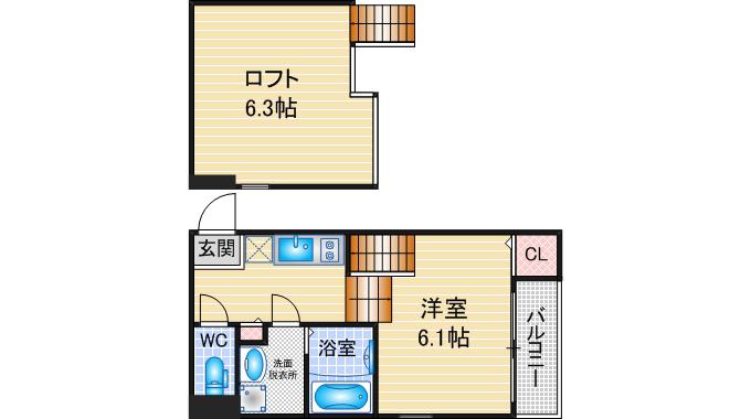 ハーモニーテラス金屋II(1SK/2階)の間取り写真