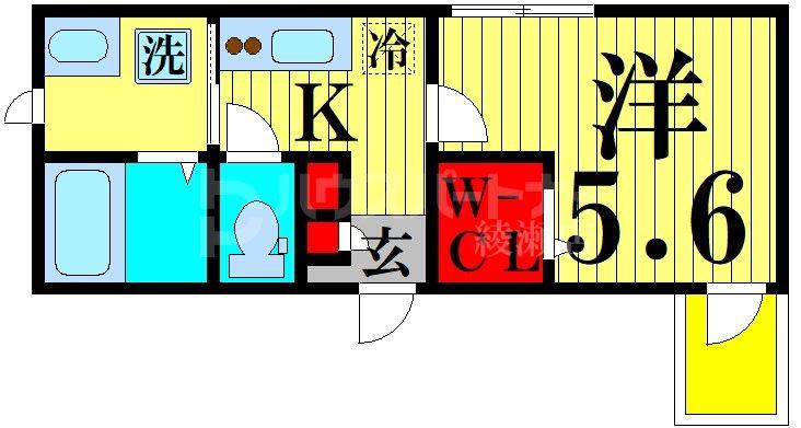 グランディオ北綾瀬(1K/2階)の間取り写真