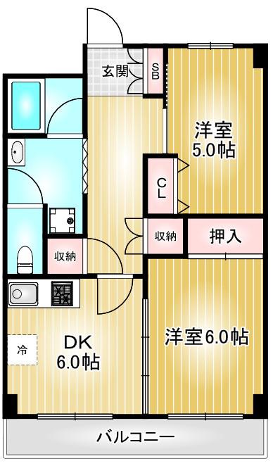 アーバンレジデンス吹上(2DK/6階)の間取り写真