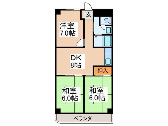 ローザ高屋(3LDK/4階)の間取り写真