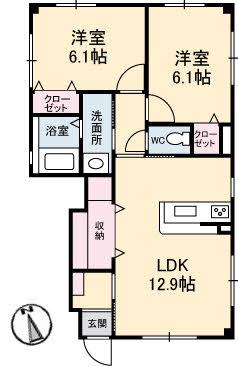 フォブールNII(2LDK/1階)の間取り写真