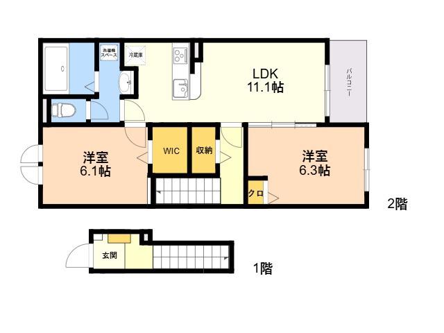ウィスタリア Ⅰ(2LDK/2階)の間取り写真