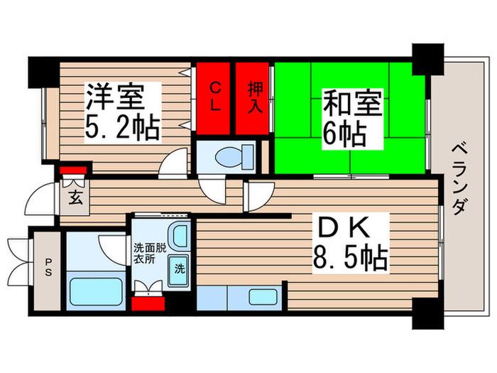 パインエクセレント(2DK/1階)の間取り写真
