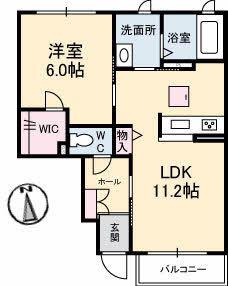 シャーメゾンHANA A棟(1LDK/1階)の間取り写真