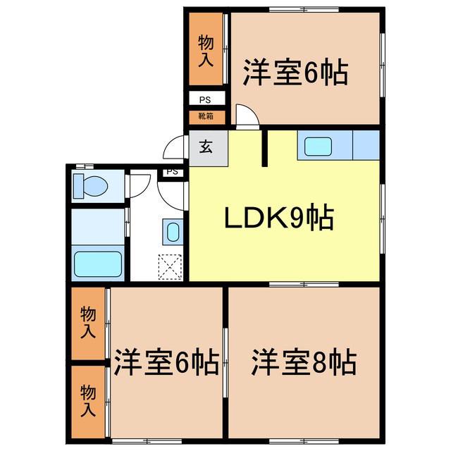 西澤コーポA棟(3DK/1階)の間取り写真