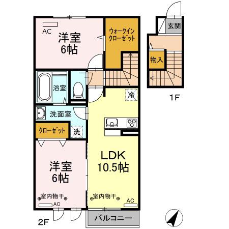 シャイン昭島(2LDK/2階)の間取り写真