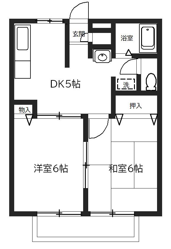 ラピス鹿野(2DK/1階)の間取り写真