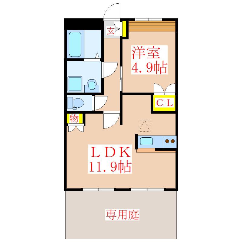 ベルメゾン・ルージュ(1LDK/1階)の間取り写真