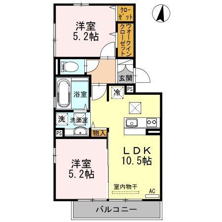 ウィルコート小郡給領町 C・D D棟(2LDK/1階)の間取り写真