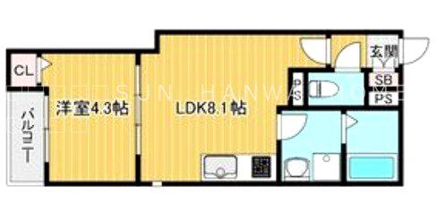 LINO久宝寺(1LDK/2階)の間取り写真