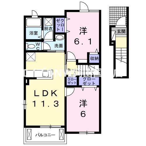 ノーベル C棟(2LDK/2階)の間取り写真