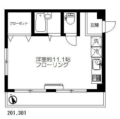 SANGI-IV(ワンルーム/2階)の間取り写真