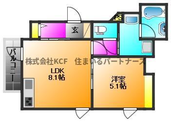 LA KASA野中町(1LDK/3階)の間取り写真