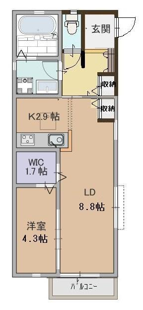 ボヌール・プリエ(1LDK/2階)の間取り写真