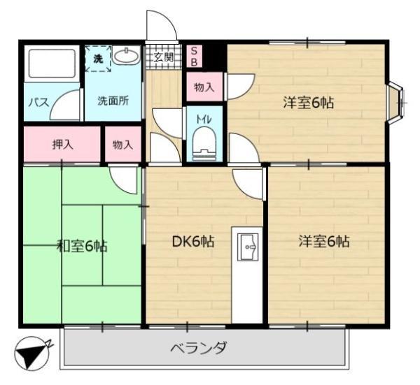 マノワールB(3DK/3階)の間取り写真
