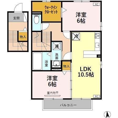 セジュールハッピータウンC(2LDK/2階)の間取り写真