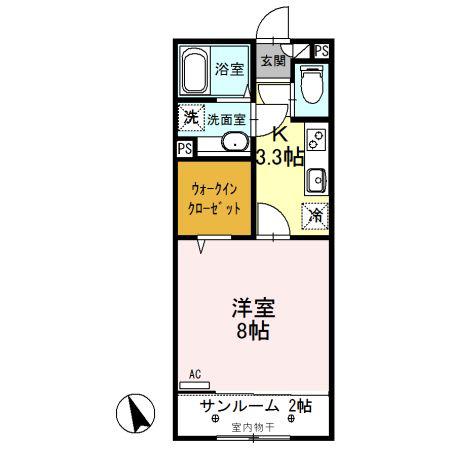 ルビー D(1K/2階)の間取り写真