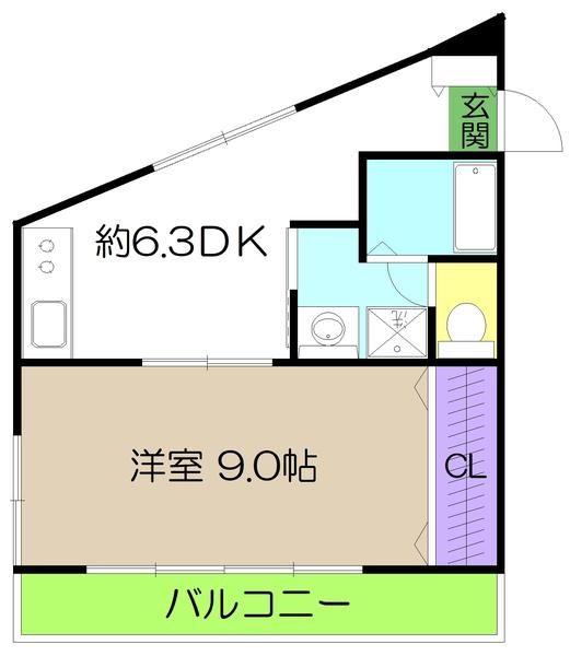 フラットミソノ(1DK/3階)の間取り写真