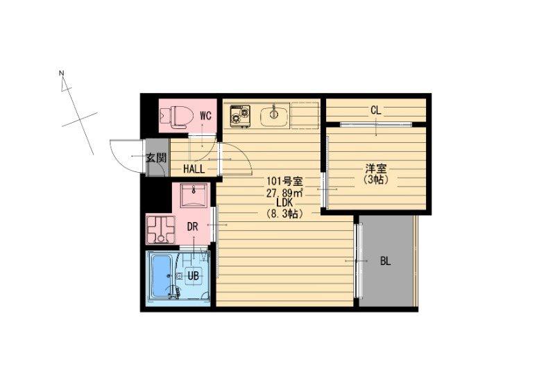 R-SMART花園(1LDK/1階)の間取り写真