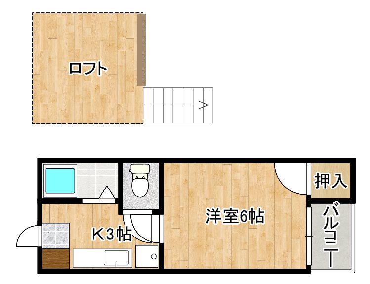 サンラーク三条A(1K/2階)の間取り写真