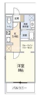 D-テラスA(1K/2階)の間取り写真