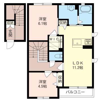 ラ・ソレイユB(2LDK/2階)の間取り写真