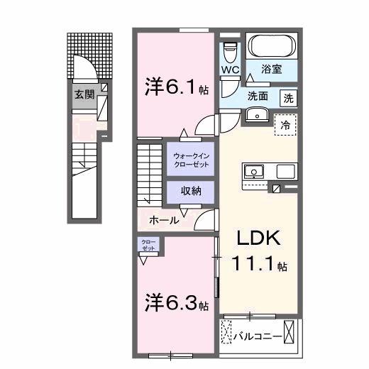 アルシャムス I(2LDK/2階)の間取り写真