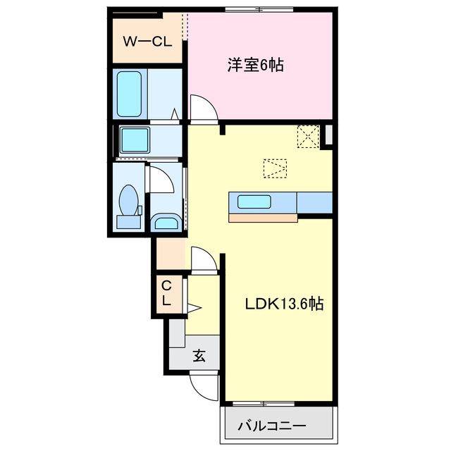 ラ・ルーチェ B(1LDK/1階)の間取り写真