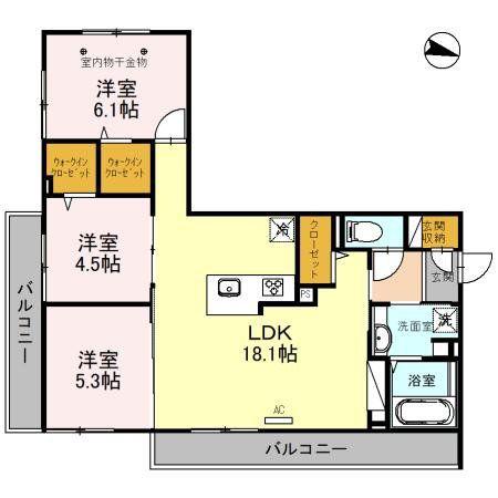 ユイット・マレ(3LDK/3階)の間取り写真