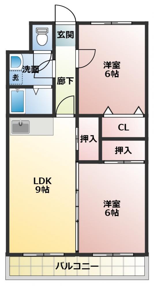 ピアコート旭(2LDK/1階)の間取り写真
