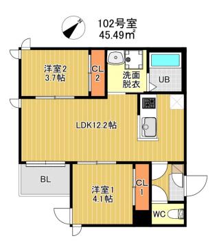 レガレスト塩原テラス(2LDK/3階)の間取り写真