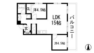 シャンボール滝川(2LDK/3階)の間取り写真