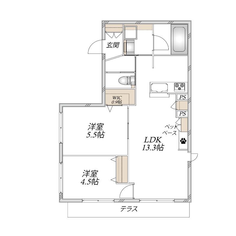 BELLA CASA(2LDK/1階)の間取り写真