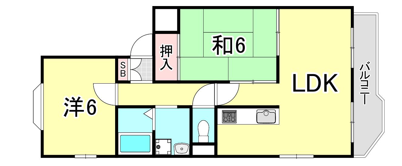 エスポアール西宮北口I(2LDK/2階)の間取り写真