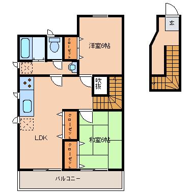 パッセーニャ南千木(2LDK/2階)の間取り写真