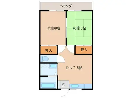 メゾンヒラカワ(2DK/2階)の間取り写真