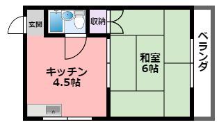 ランドビル(1DK/3階)の間取り写真