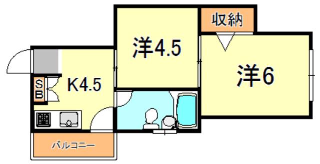 シャトー御影(2K/4階)の間取り写真