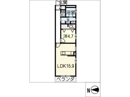 覚王山アパートメント(1LDK/1階)の間取り写真