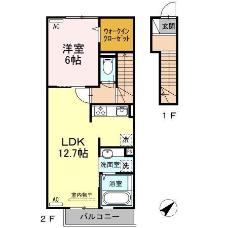 アイコート金古曽(1LDK/2階)の間取り写真