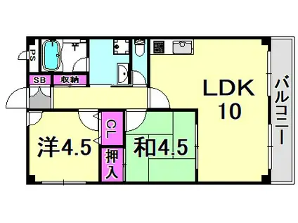 エスティヴァン武庫之荘(2LDK/2階)の間取り写真