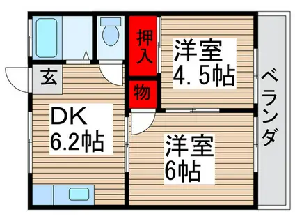 ハイツオオクマA(2DK/2階)の間取り写真