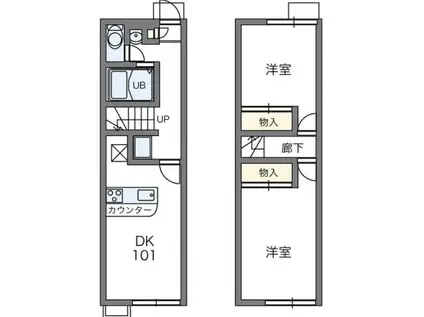 レオパレスあかし大久保弐番館(2DK/1階)の間取り写真