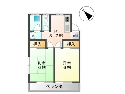 ハイツ鞍掛(2K/2階)の間取り写真