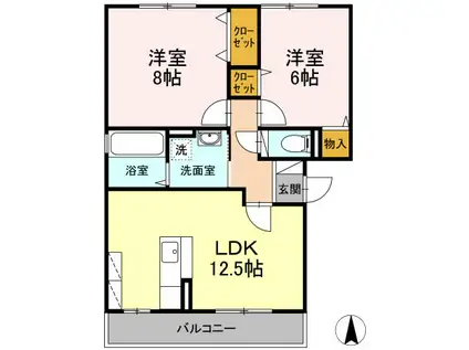 イズミル中央(2LDK/2階)の間取り写真